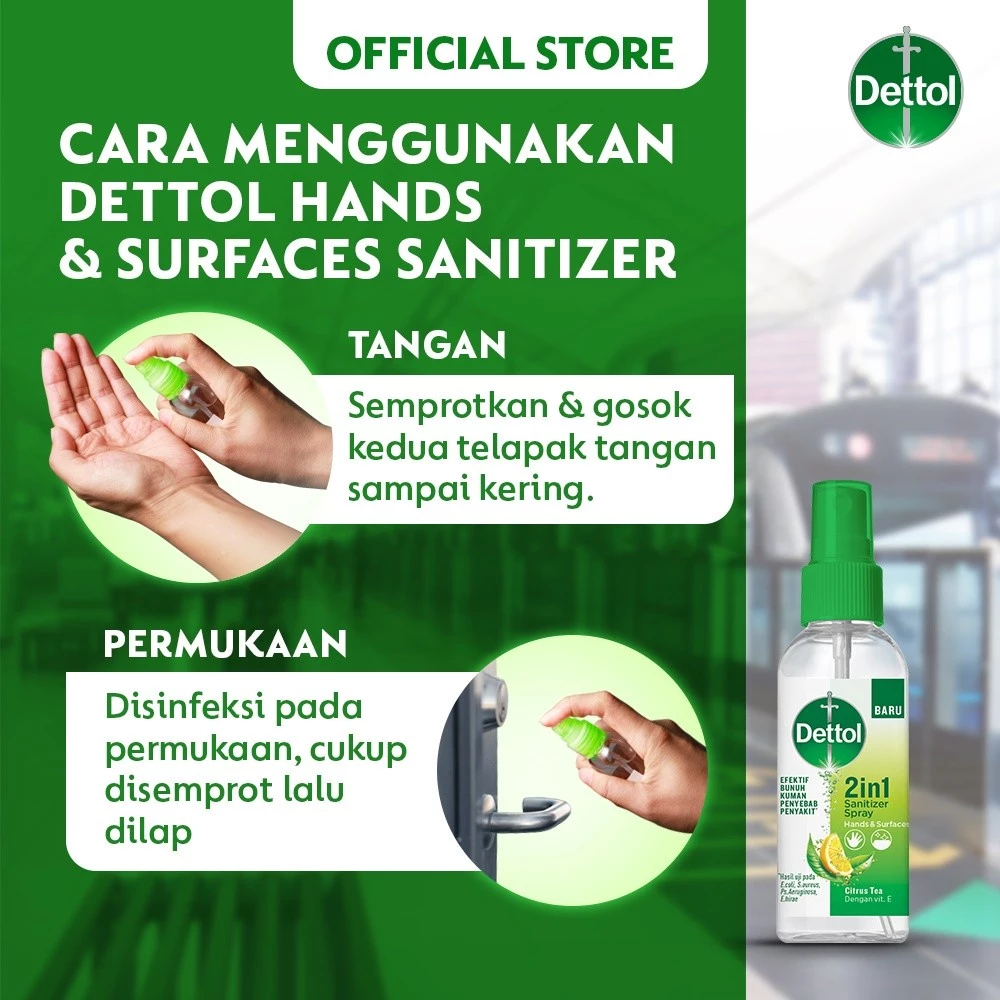 Dettol Hand Sanitizer & Surface Spray 2in1 50ml - Citrus Tea - Gambar 4