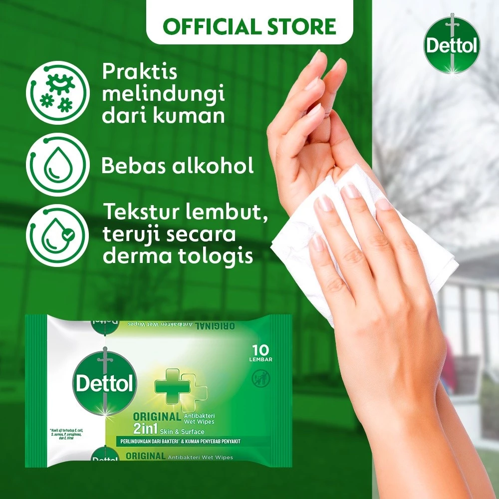 Dettol Wipes Original 10s - Perlindungan Sanitasi Tangan - Gambar 3