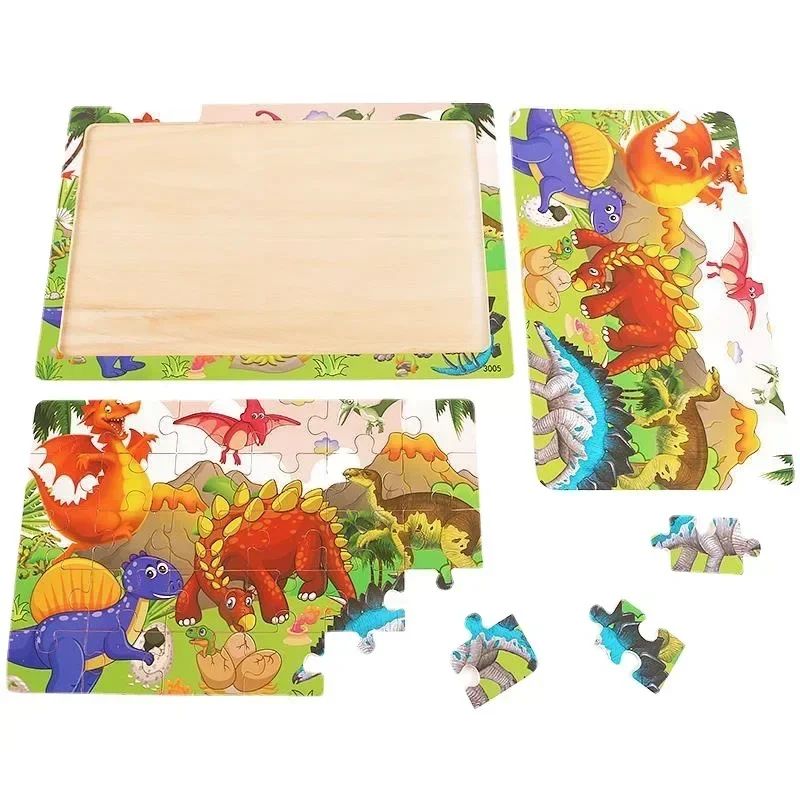 30 Piece Wooden Jigsaw 3d Puzzle Kids Cartoon Animal Vehicle Puzzles ...