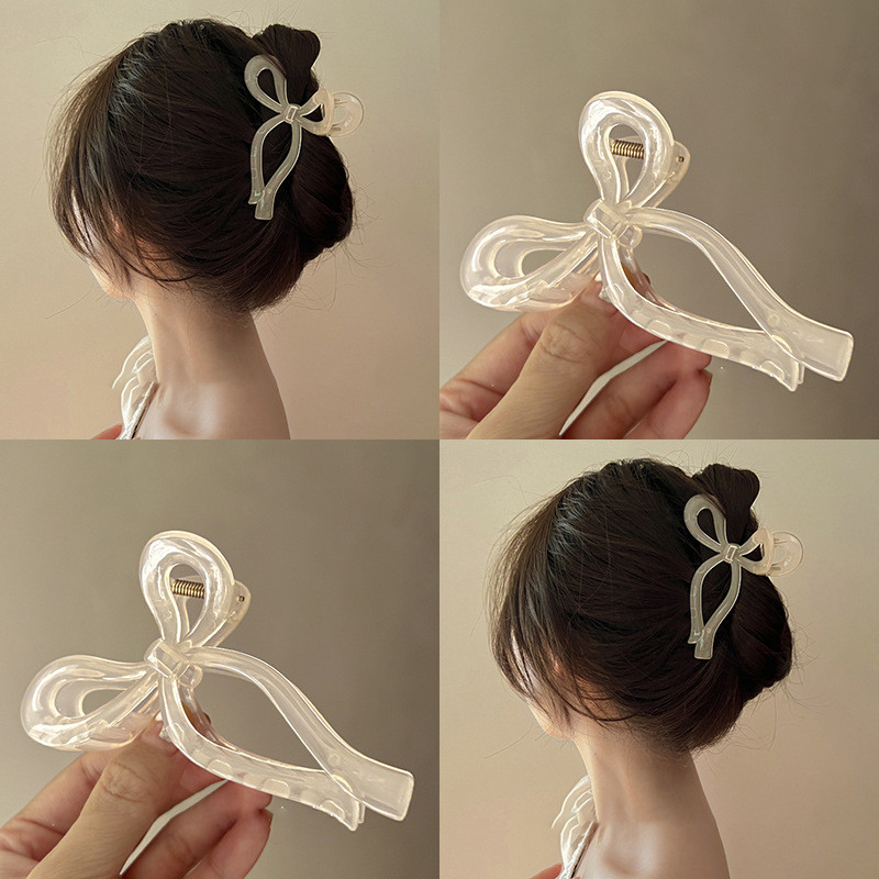 Korean Style Ins Bow Hair Clip Plastic Hair Claw Fashion Simple Shark Clip Ladies Hair Accessories