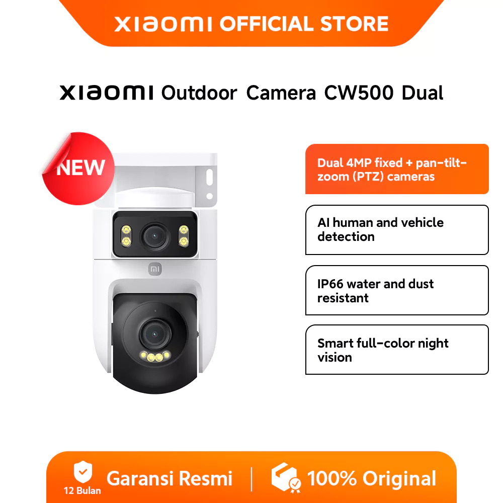 Xiaomi Outdoor Camera CW500 Dual ID / Dual 4MP Fixed / AI human and vehicle detection / IP66 / Smart Full-Color Night Vision [Official Store]