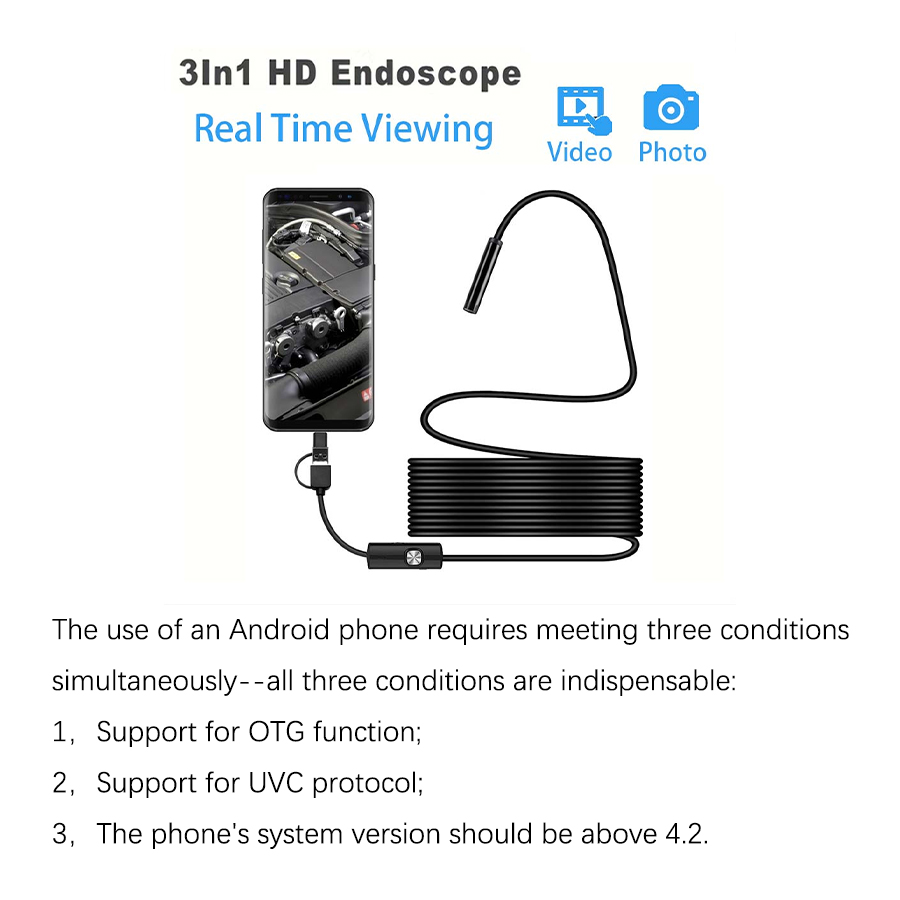 1pc 3 IN 1 Type-C Micro USB Endoscope Camera 0.3 Inch/7mm Waterproof ...