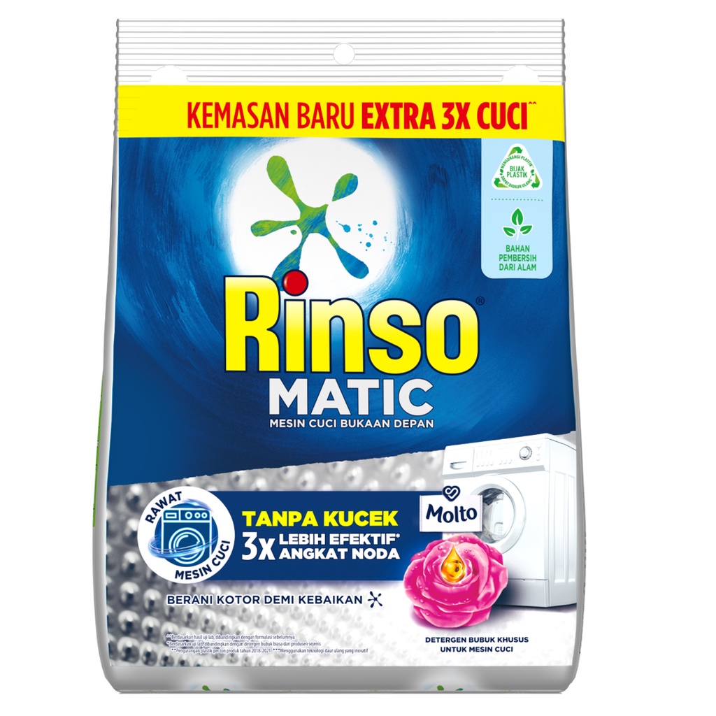 Rinso Detergent Bubuk Konsentrat Deterjen Matic Mesin Cuci Bukaan Depan 900gr - Gambar 2