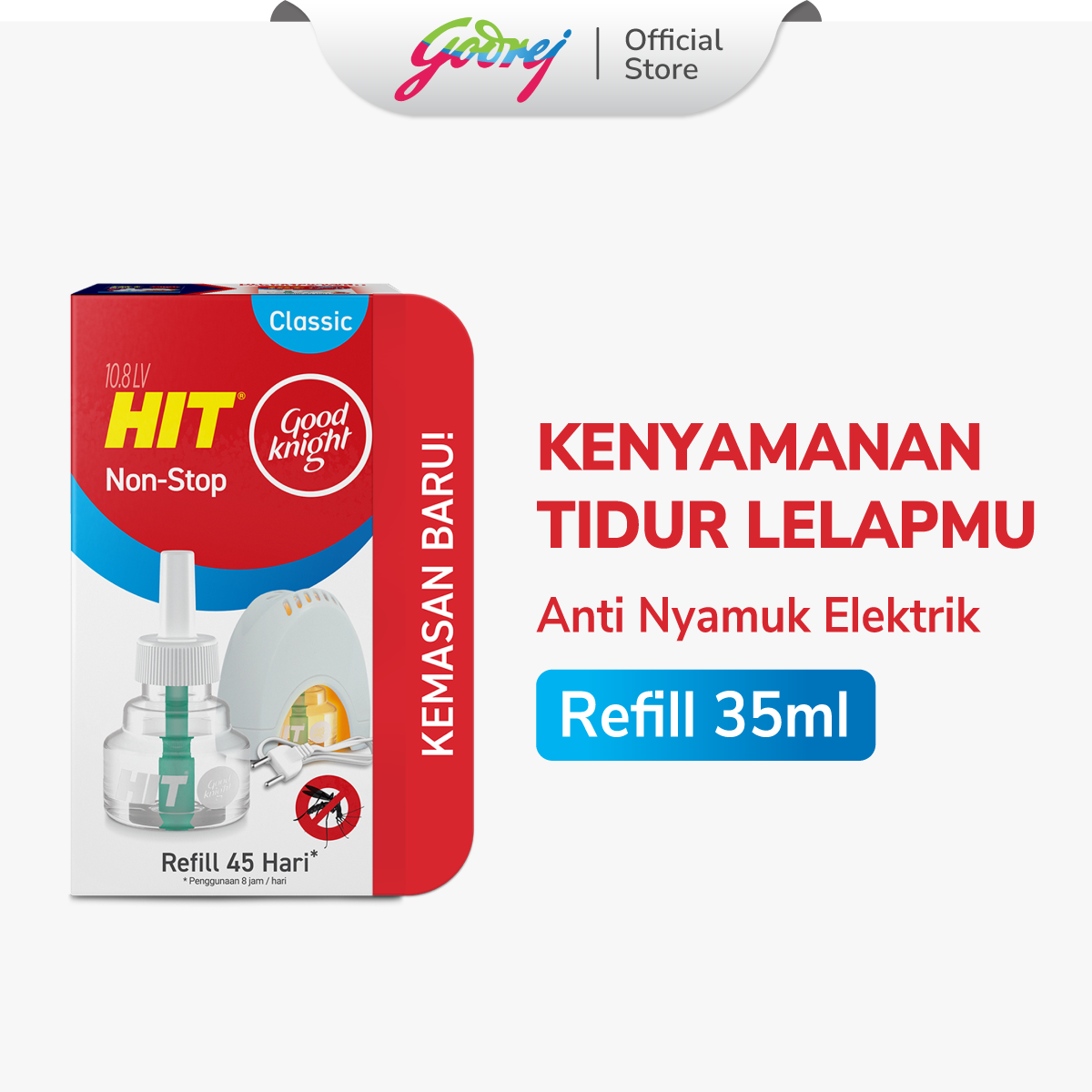 Hit Good Knight Non Stop Refill Classic 45 Hari - Refill Obat Nyamuk Elektrik - Bunuh Nyamuk Penyebab Demam Berdarah (DBD)