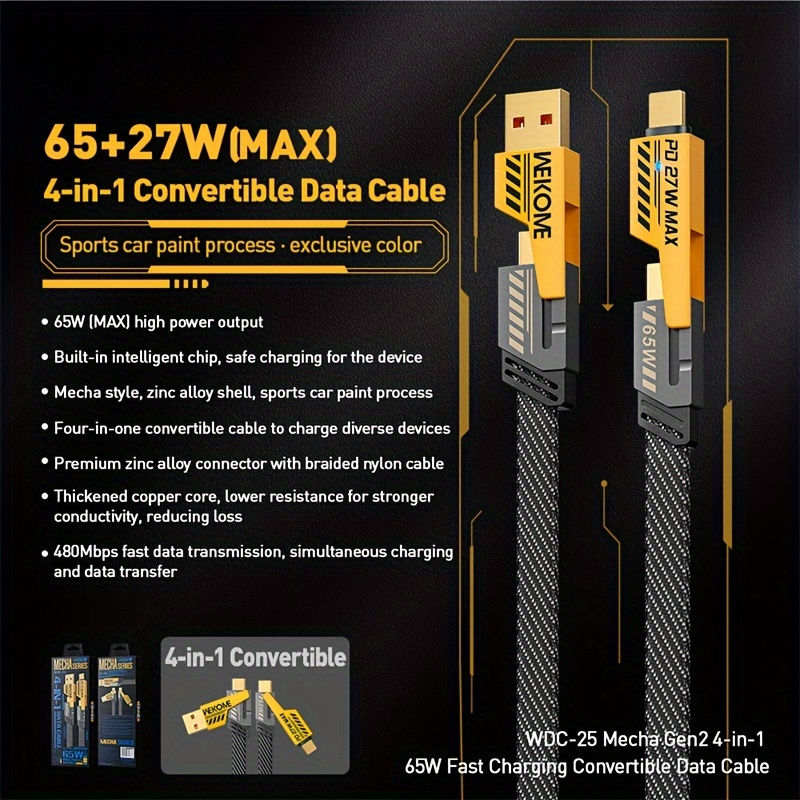 New 4in1 Multi-Port Fast Charging Cable - Compatible with Huawei 65W, Apple  27W, for iPhone & Android Phones | Shopee Singapore