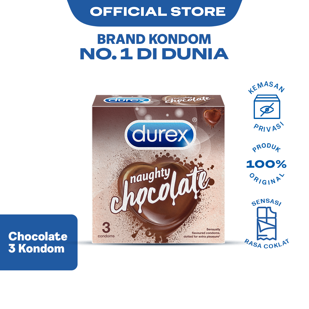 Durex Naughty Chocolate - 3s (Kondom Pria Gerigi Dengan Rasa & Aroma Coklat, Untuk Sensasi Main Lebih Menyenangkan. Alat Kontrasepsi)