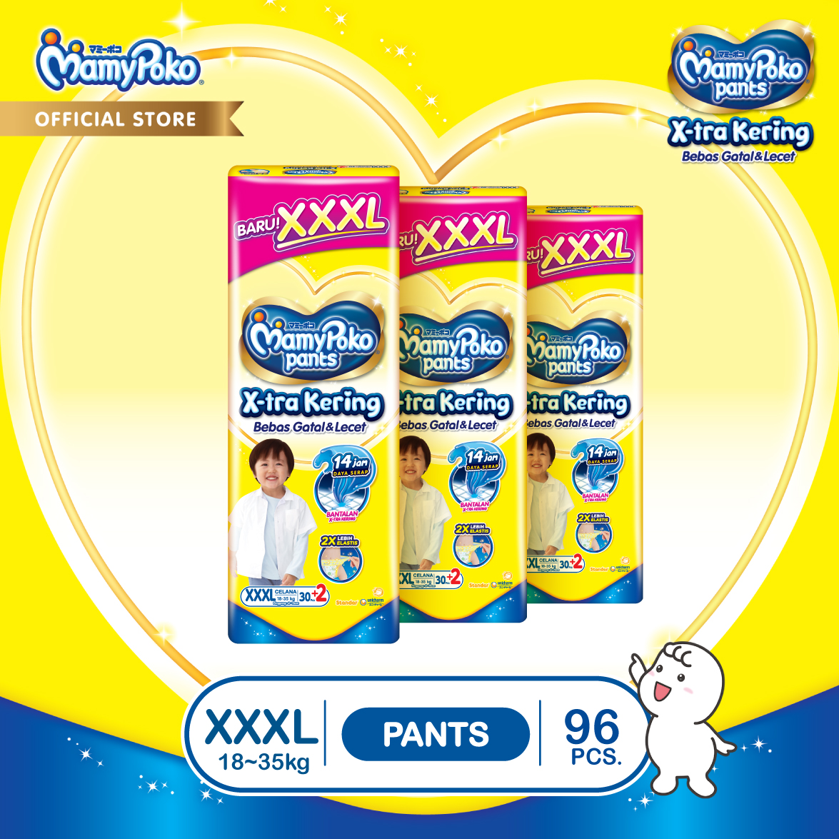 MamyPoko Pants X-tra Kering - XXXL 30+2 - 3 Pack
