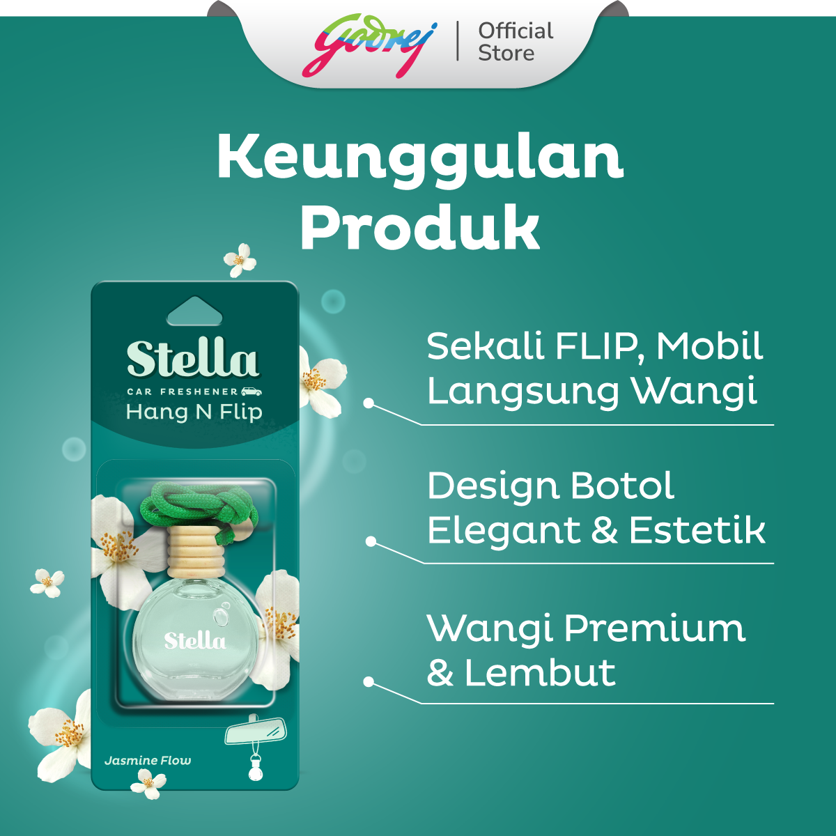 Stella Hang N Flip Jasmine Flow 12ml - Pengharum & Pewangi Mobil - Gambar 2