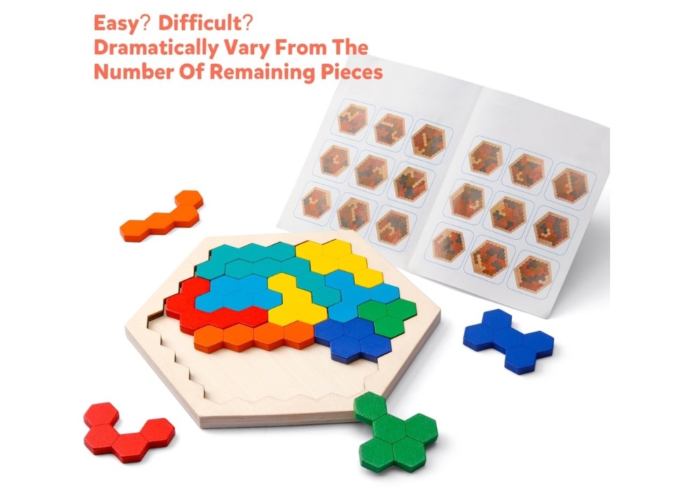 Hexagon Tangram Wooden Puzzle Brain Teaser for Christmas Kids and ...