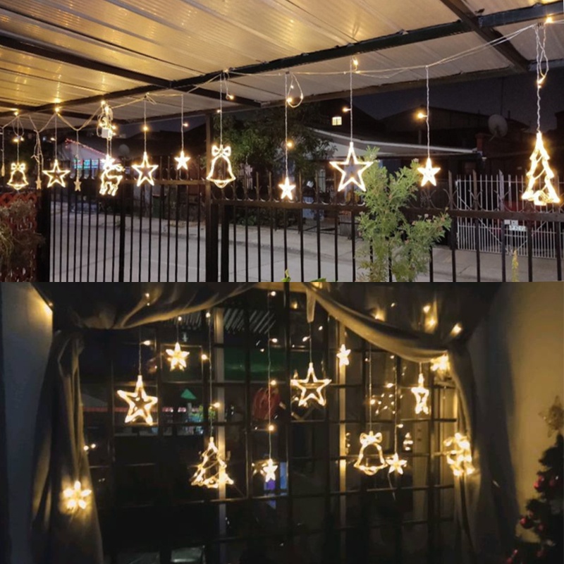 Solar String Lights Outdoor Waterproof with Elk Christmas Tree Curtain