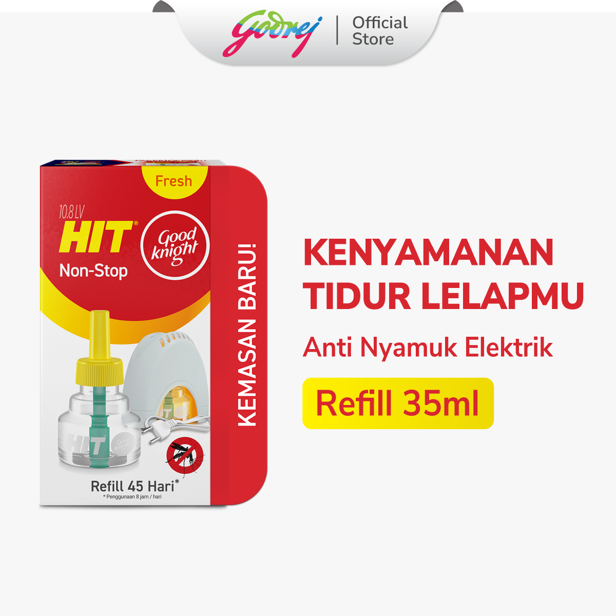 Hit Good Knight Non Stop Refill Fresh 45 Hari - Refill Obat Nyamuk Elektrik - Bunuh Nyamuk Penyebab Demam Berdarah (DBD)