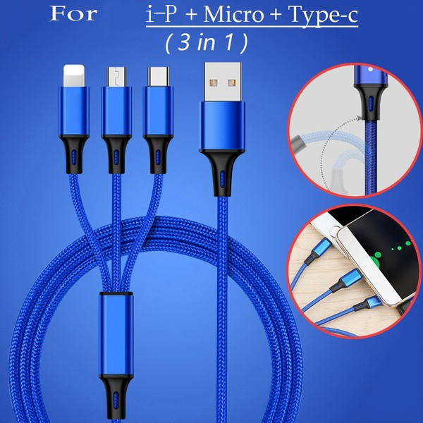 3 IN 1 USB Charging Cable Micro USB Type C Quick Charge Cables For ...