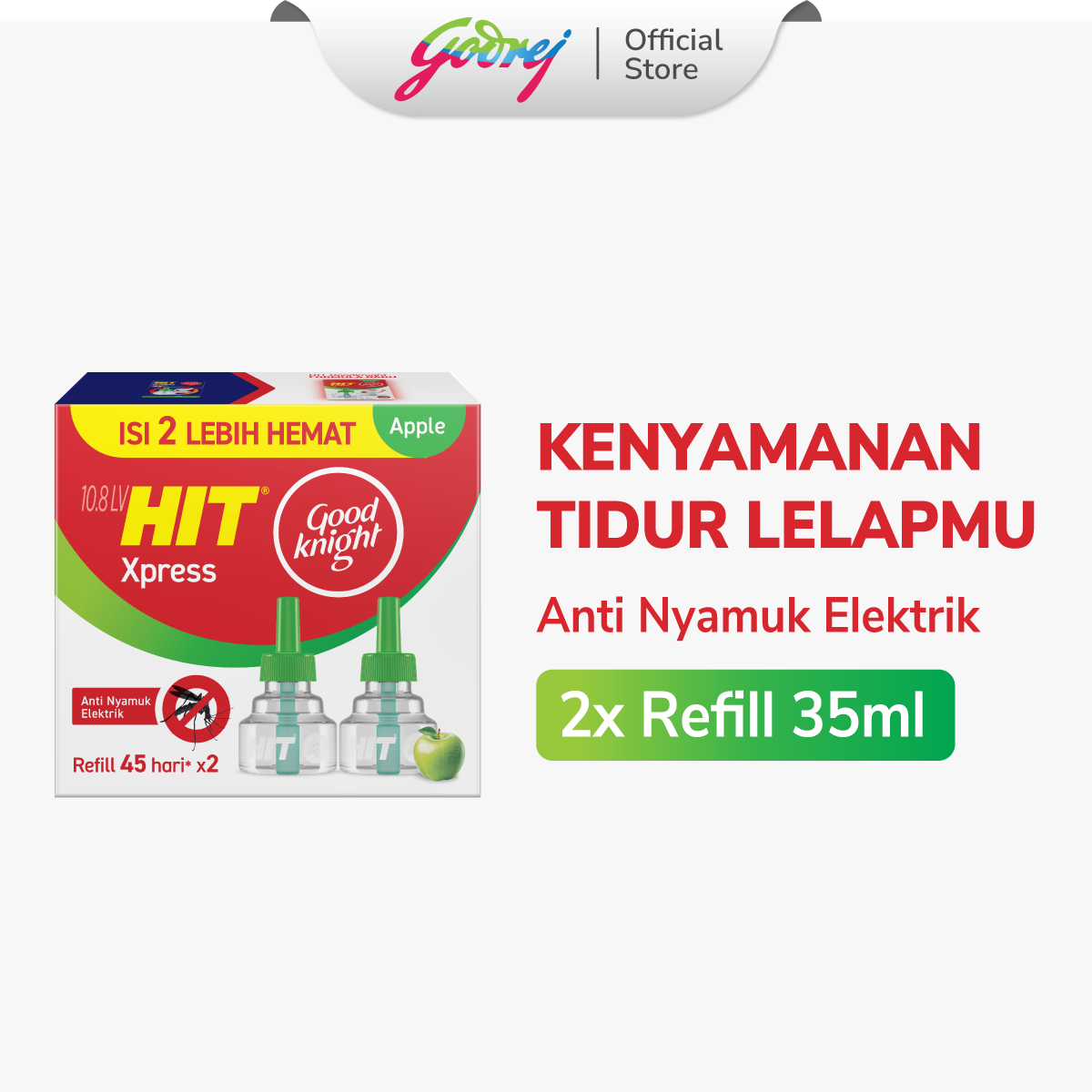 Hit Good Knight Refill Apple Multipack - Refill Obat Nyamuk Elektrik - Bunuh Nyamuk Penyebab Demam Berdarah (DBD)