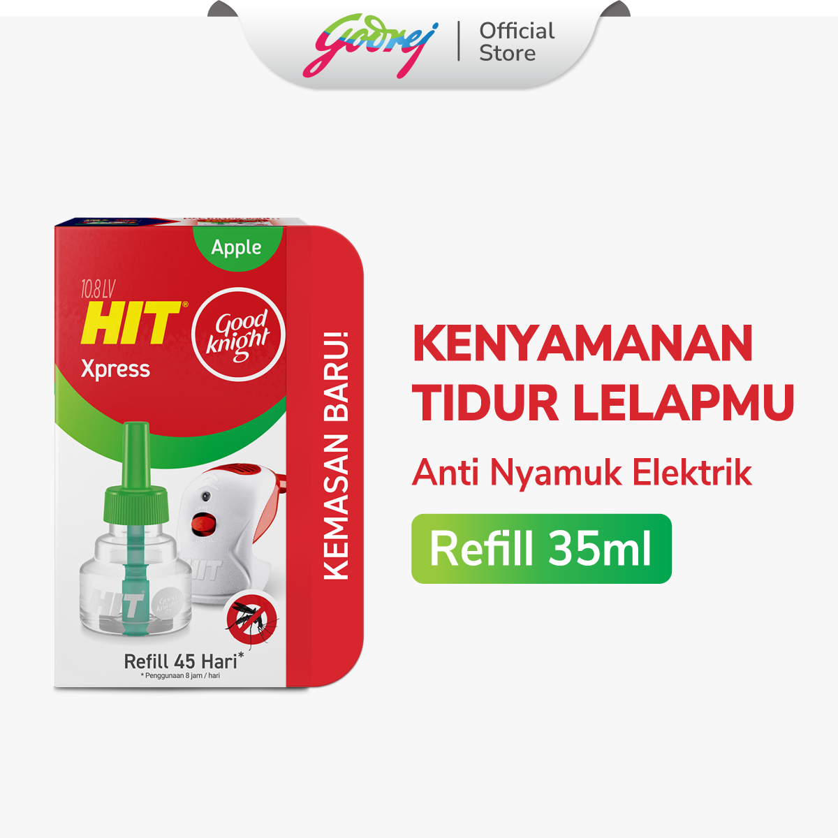 Hit Good Knight Xpress Refill Apple 45 Hari - Refill Obat Nyamuk Elektrik - Bunuh Nyamuk Penyebab Demam Berdarah (DBD)