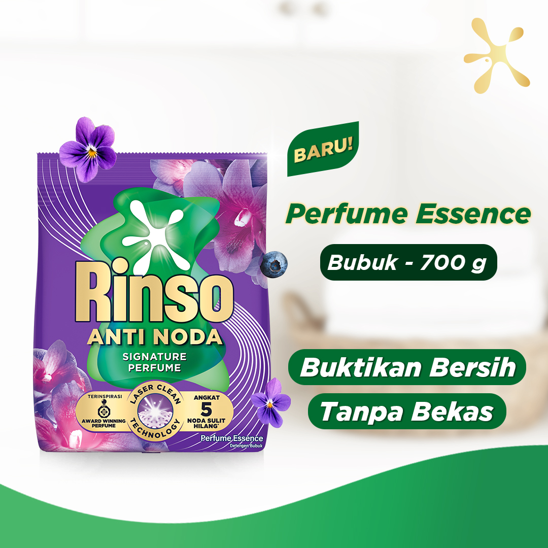 [Extra Isi 35%] Rinso Baru Detergen Bubuk Varian Perfume Essence 700g