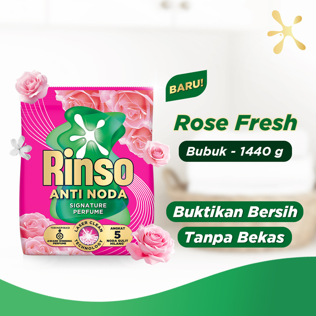 [Lebih Hemat 25%] Rinso Baru Detergen Bubuk Varian Rose Fresh 1440g