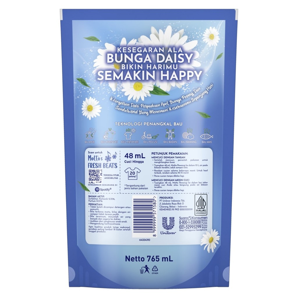 Molto Pewangi Pakaian Active Fresh 7x Kesegaran & Anti Bau 765ml - Gambar 3