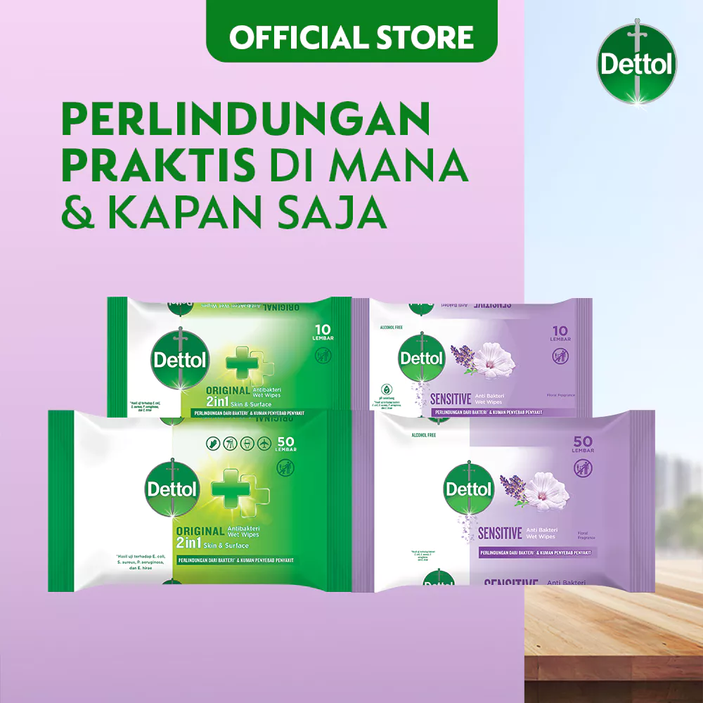 Dettol Tisu Basah Sensitive Anti Bakteri 10s - Wet Wipes Tissue - Gambar 3