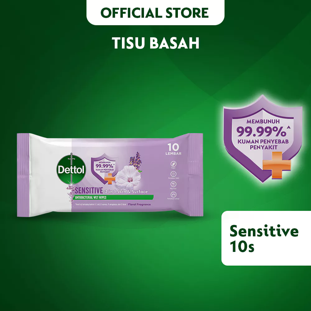 Dettol Tisu Basah Sensitive Anti Bakteri 10s - Wet Wipes Tissue