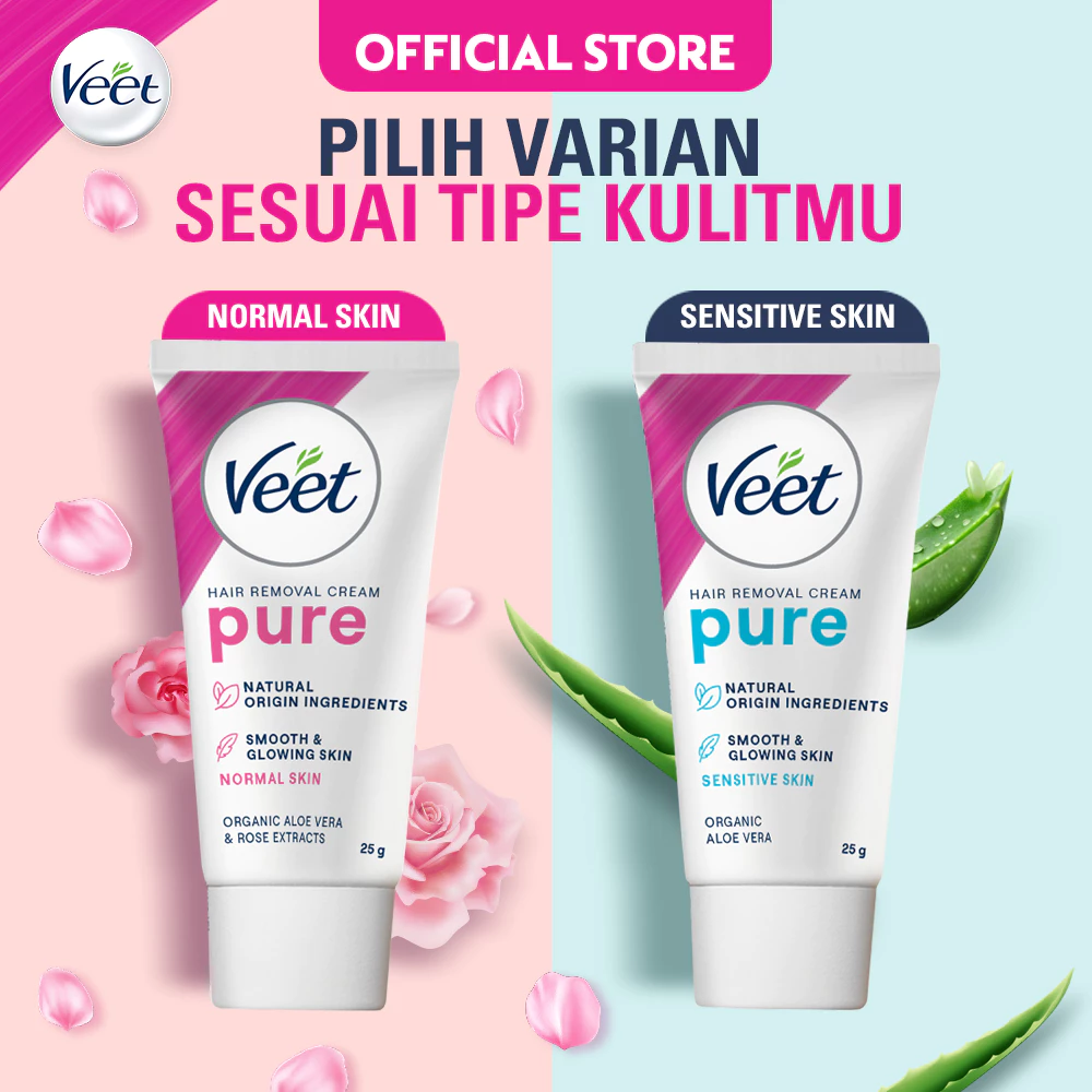 Veet Normal Hair Remover Pure Cream - 25gr (Krim Penghilang Bulu Dalam 5 Menit, Untuk Hasil Kulit Glowing Tahan Lama & Tidak Sakit) - Gambar 3