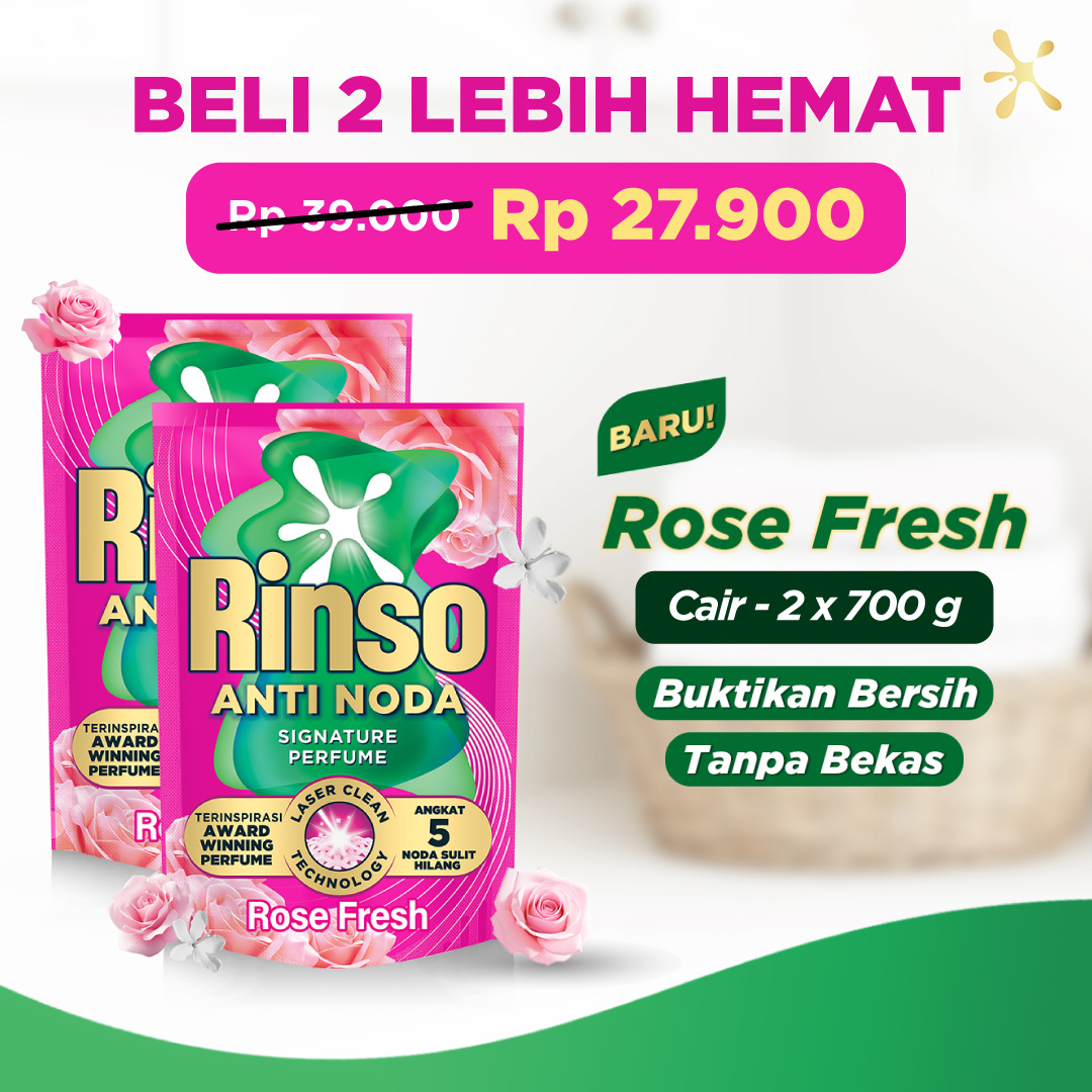 [BELI 2 LEBIH HEMAT] Rinso Baru Detergen Cair Varian Rose Fresh 700g - Isi 2