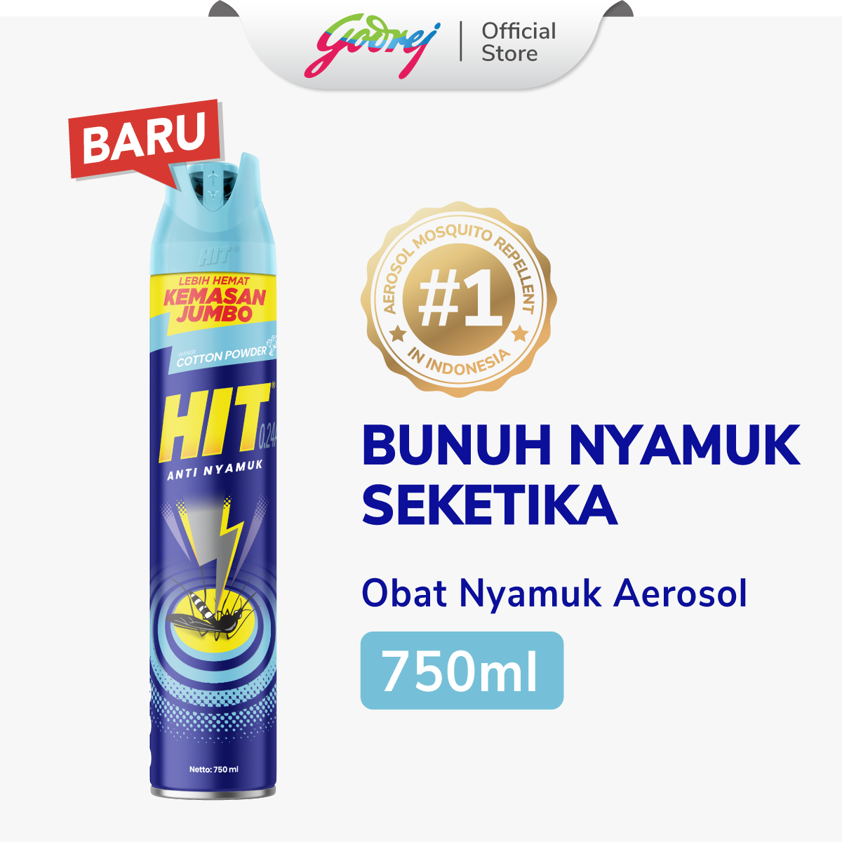 HIT Aerosol 750ml Cotton Powder - Obat Nyamuk - Bunuh Nyamuk Penyebab Demam Berdarah (DBD) / 750 ml