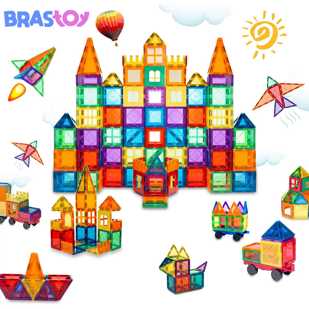 Brastoy Magnetic Building Blocks 130-Piece Kids Construction Toy ...