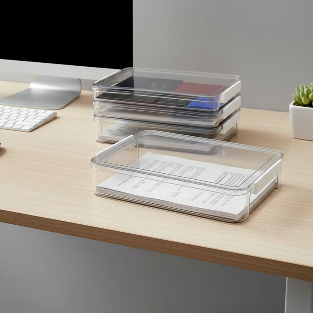 A4 Size Plastic Stackable Box for File Storage, Clear Organizer for ...
