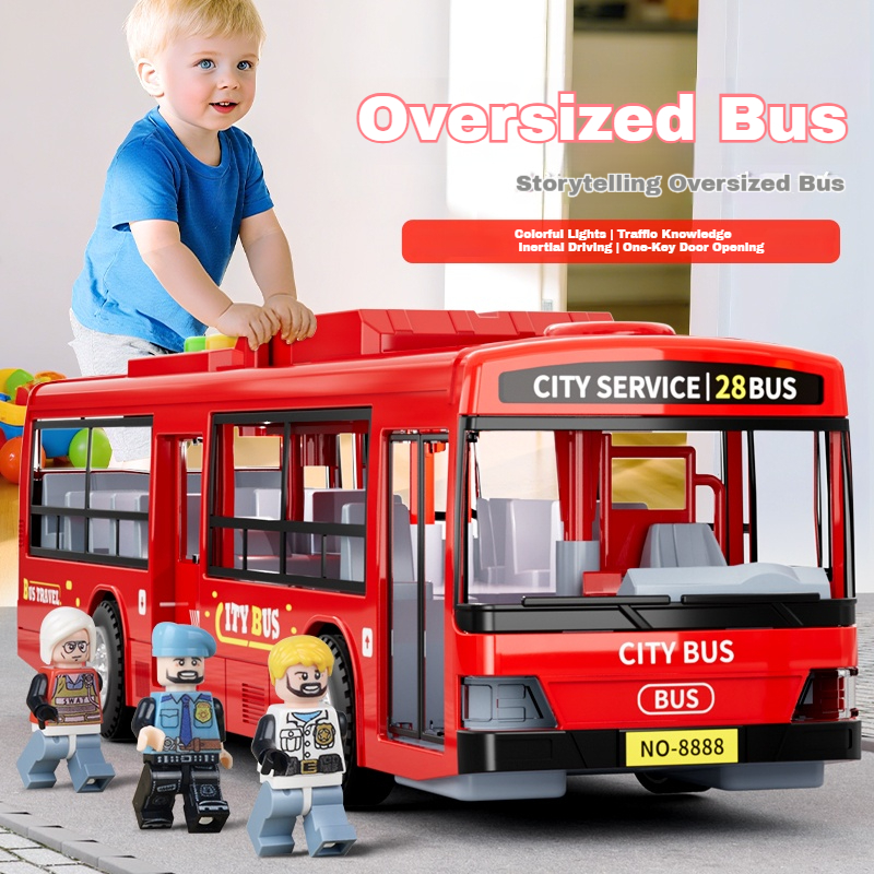 Toy bus with lights and music, featuring rolling wheels and opening ...