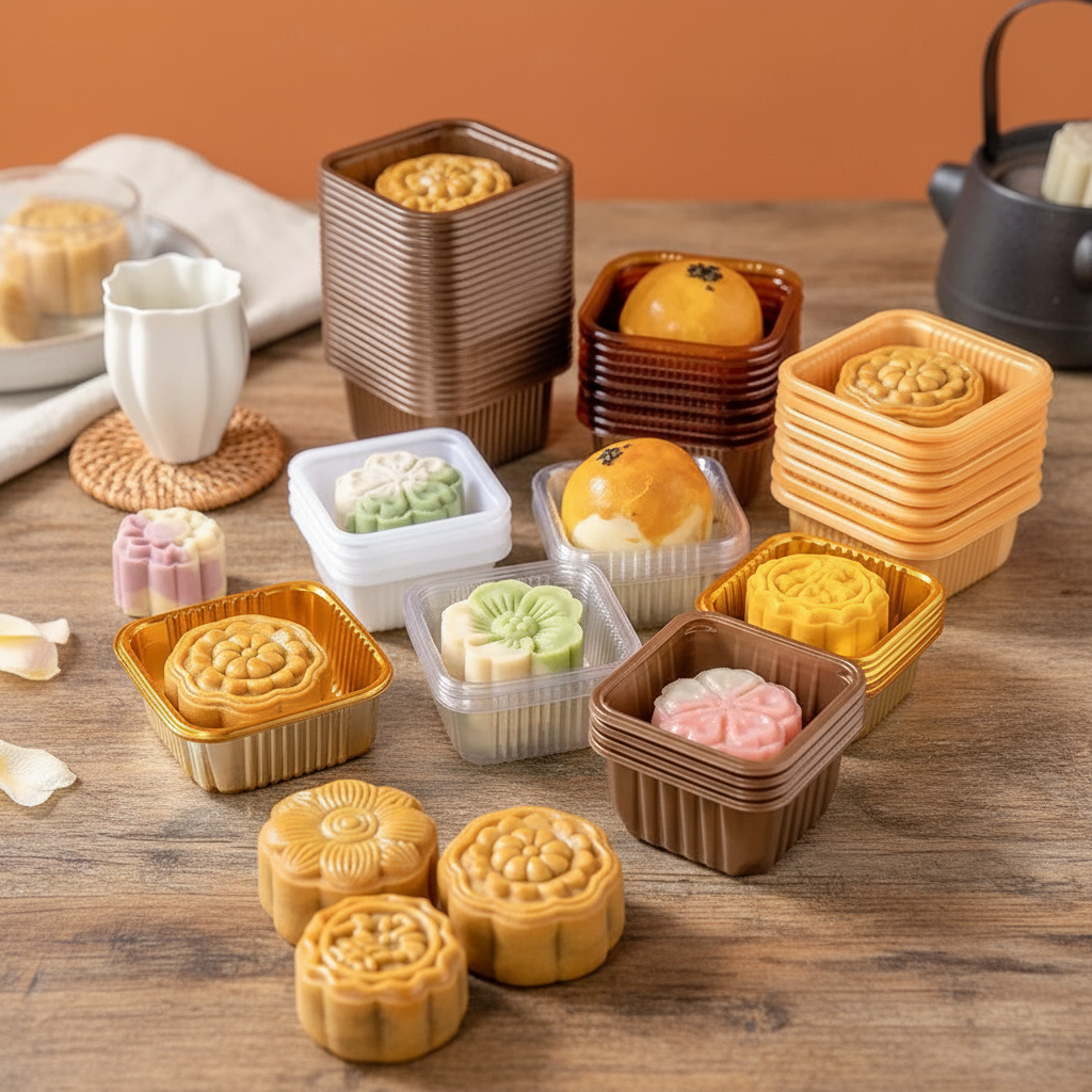Fast delivery. Plastic base for dessert tray. Pineapple mooncakes in ...