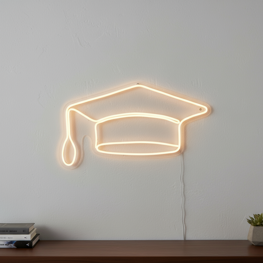 Decorative Neon LED Graduation Cap 50x30CM Acrylic 3mm 12V Dual Voltage ...