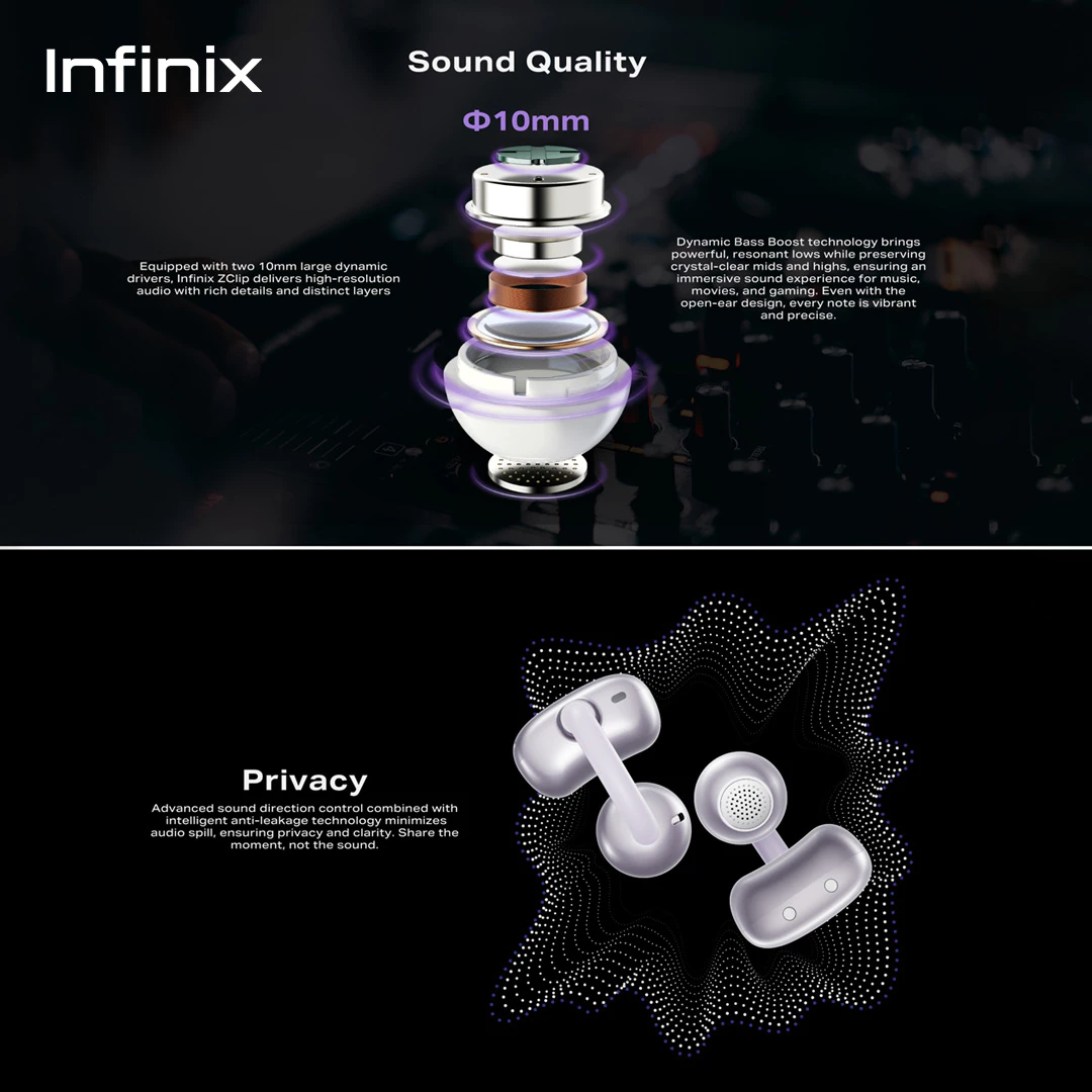 Infinix TWS XE04 - ZCLIP - 23 Hour Music Play Time - 300 mAh - Open Ear Immersion - IP54 - Gambar 4