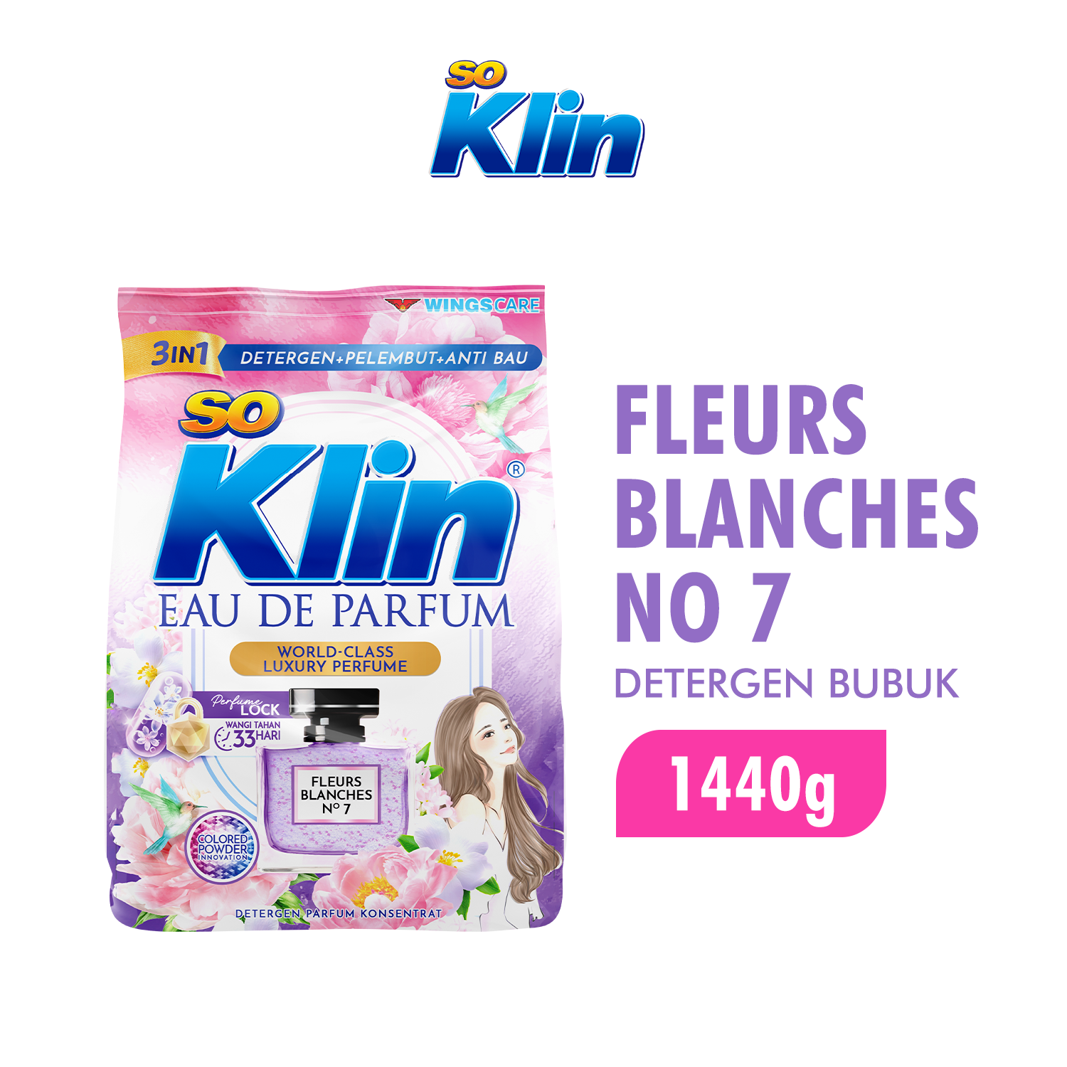 Soklin Eau de Parfum Deterjen Bubuk Fleurs Blanches No.7 Ungu 1,3 kg