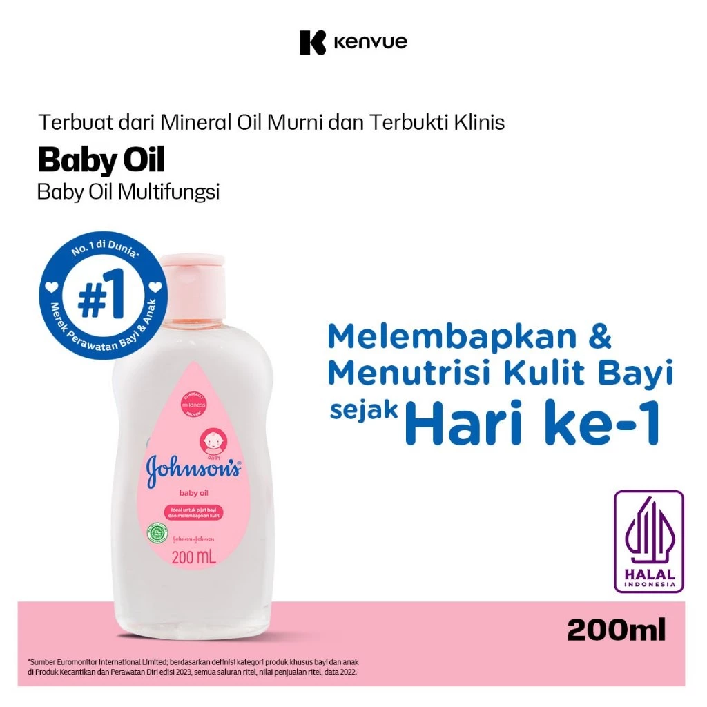 JOHNSON'S BABY Oil 200ml - Oil bayi, ideal untuk pijat bayi, multifungsi, melembapkan, lembut