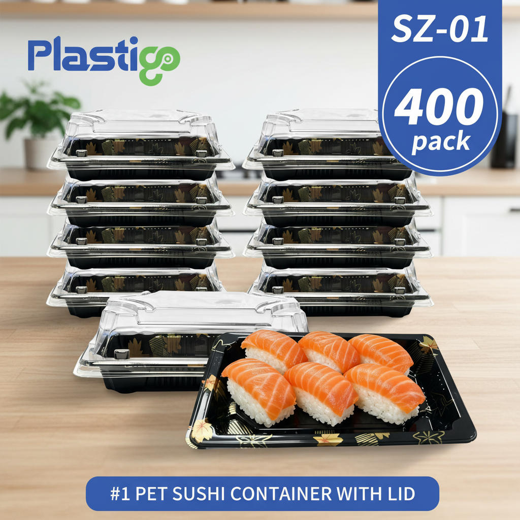400 Pack Disposable Sushi Containers with Clear Lids, 6.5x3.5x2 Plastic ...