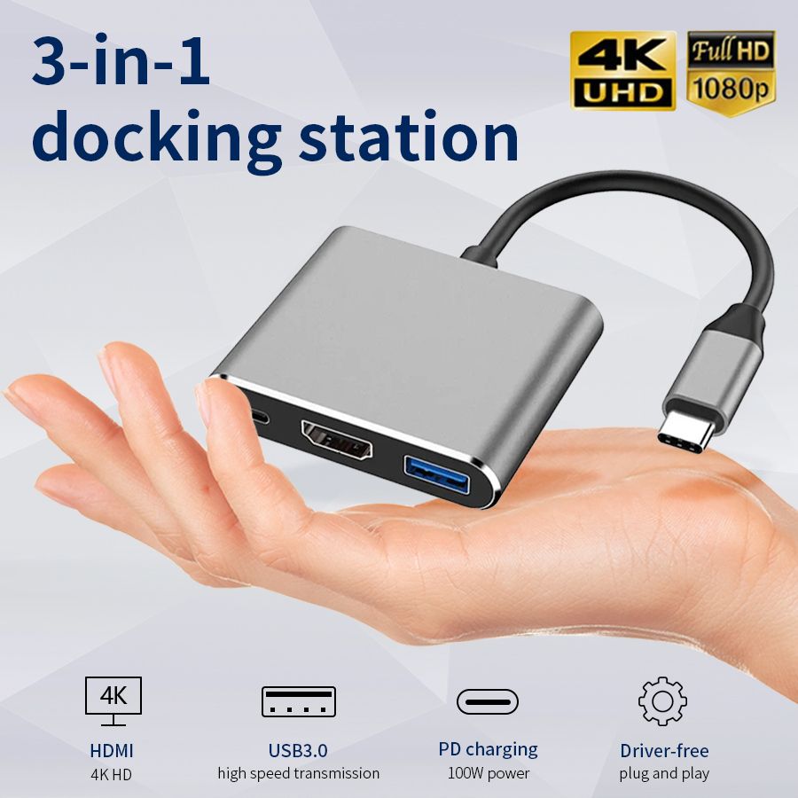 Upgraded 3-in-1 USB-C HUB to HDMI 4K UHD USB 3.1 Charging Adapter ...
