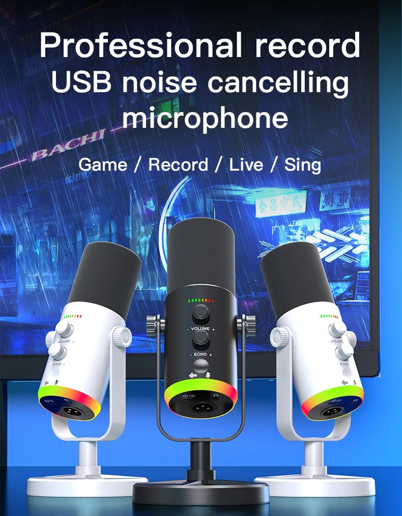 USB Podcast Microphone YU7 RGB Gaming Recording Mic Mute Echo | Shopee ...