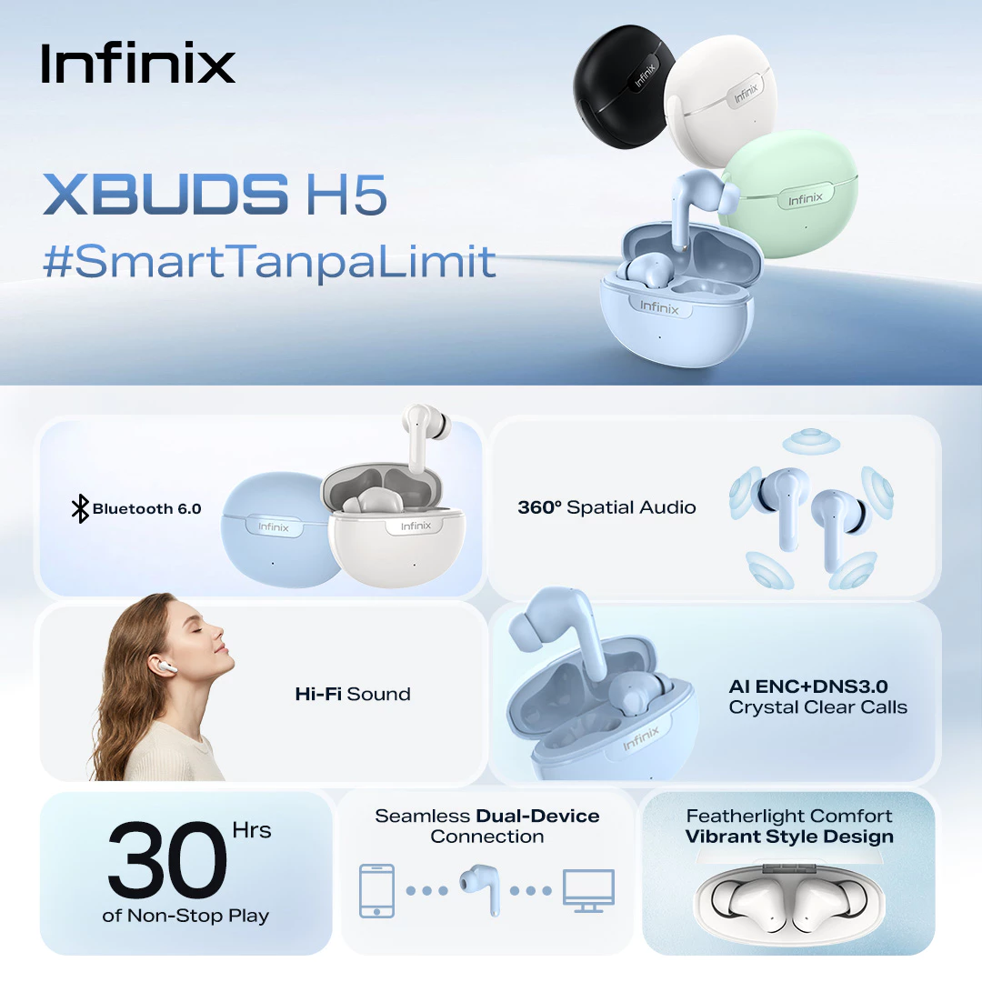 Infinix TWS XE36 - Xbuds H5 - AI ENC Crystal Clear Calls - IP54 - 30 hours Long Play Time - 400mAh - Gambar 2