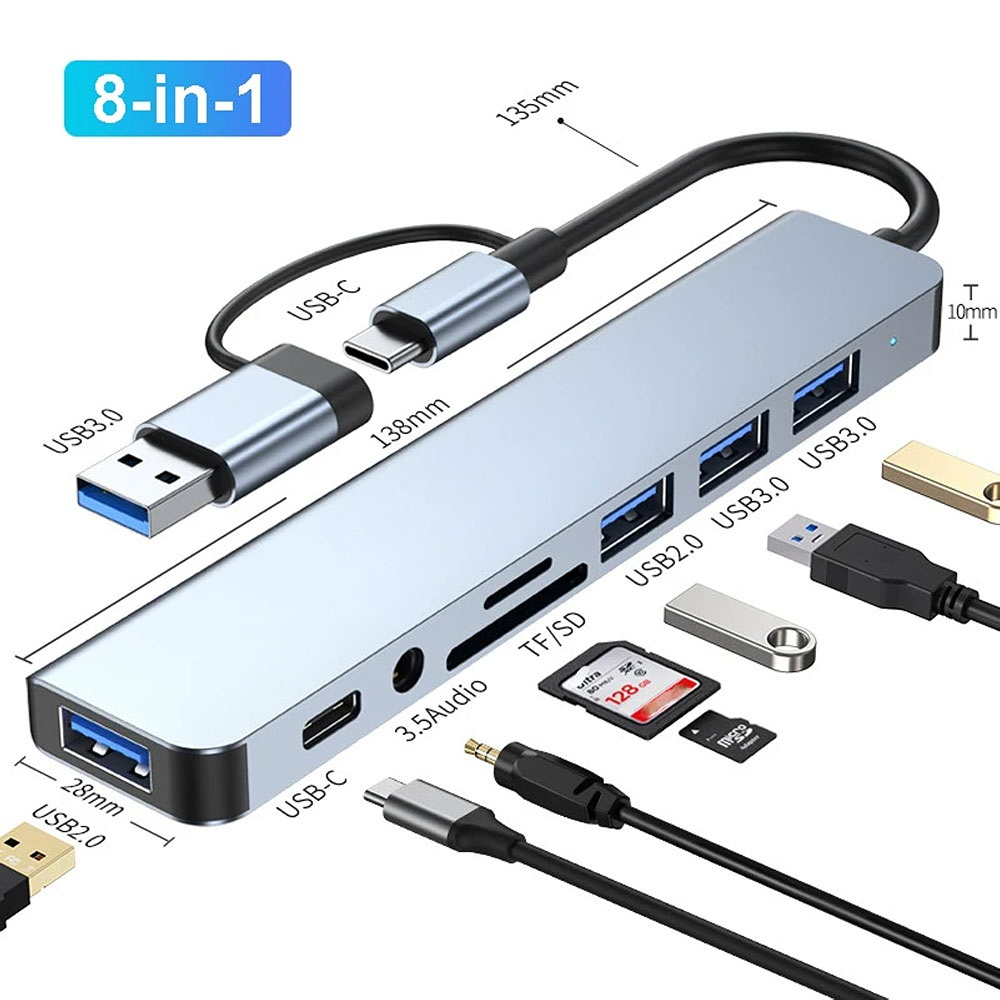 USB HUB Splitter TF SD Card Reader TYPE C Adapter 3.5MM Audio for U ...