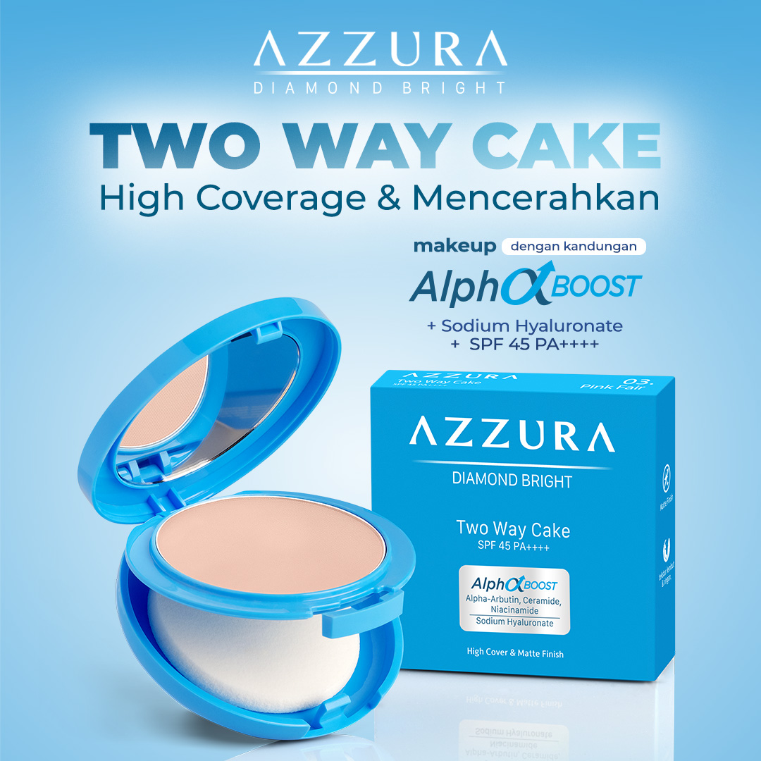 AZZURA Two Way Cake Diamond Bright TWC SPF 45 PA++++ High Coverage, Light Feeling, Brightening Powder Foundation