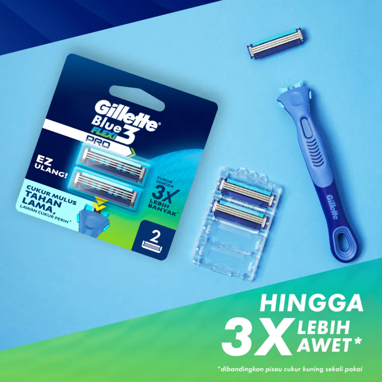 Gillette Alat Cukur Pria Blue 3 Flexi Pro Isi Ulang Blade Refill - Isi 2 Pencukur - Gambar 2