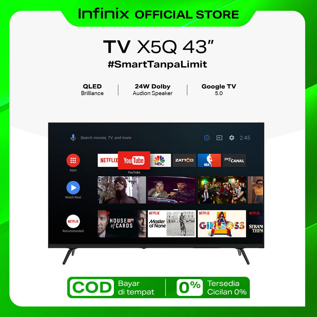 Infinix Smart TV 43 X5Q - 43" FHD Display - Android TV - Dolby Audio - Frameless - AI Voice