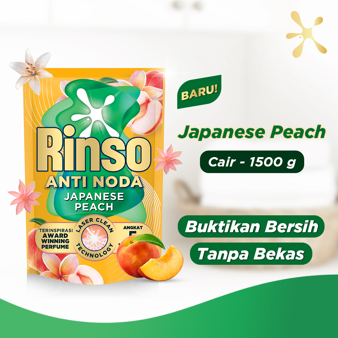 [Jumbo Lebih Murah] Rinso Baru Detergen Cair Varian Japanese Peach 1.5kg