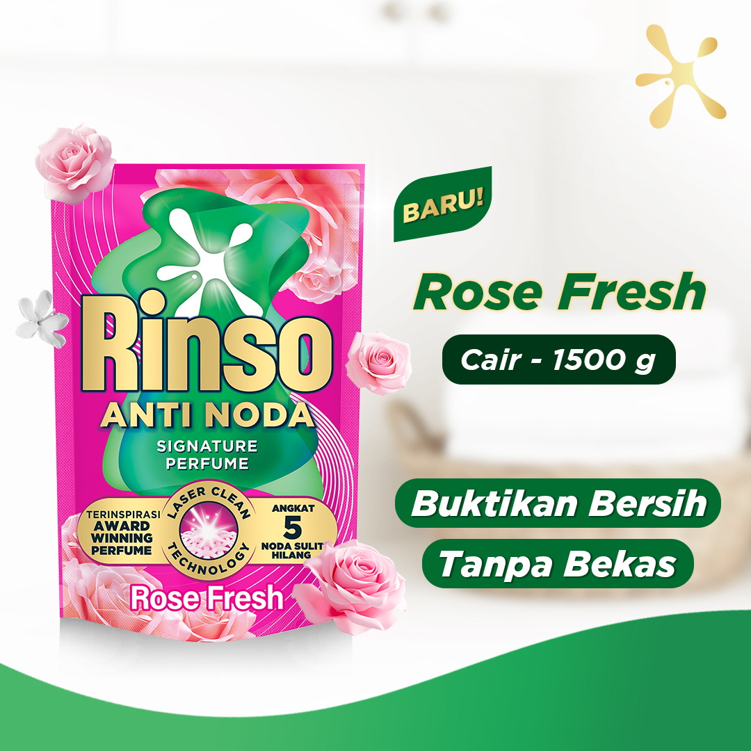 [Jumbo Lebih Murah] Rinso Baru Detergen Cair Varian Rose Fresh 1.5kg