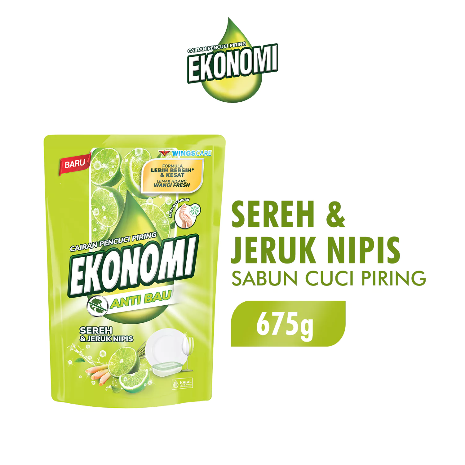 Ekonomi Power Liquid Sabun Cuci Piring Sereh & Jeruk Nipis Pouch 675 gr