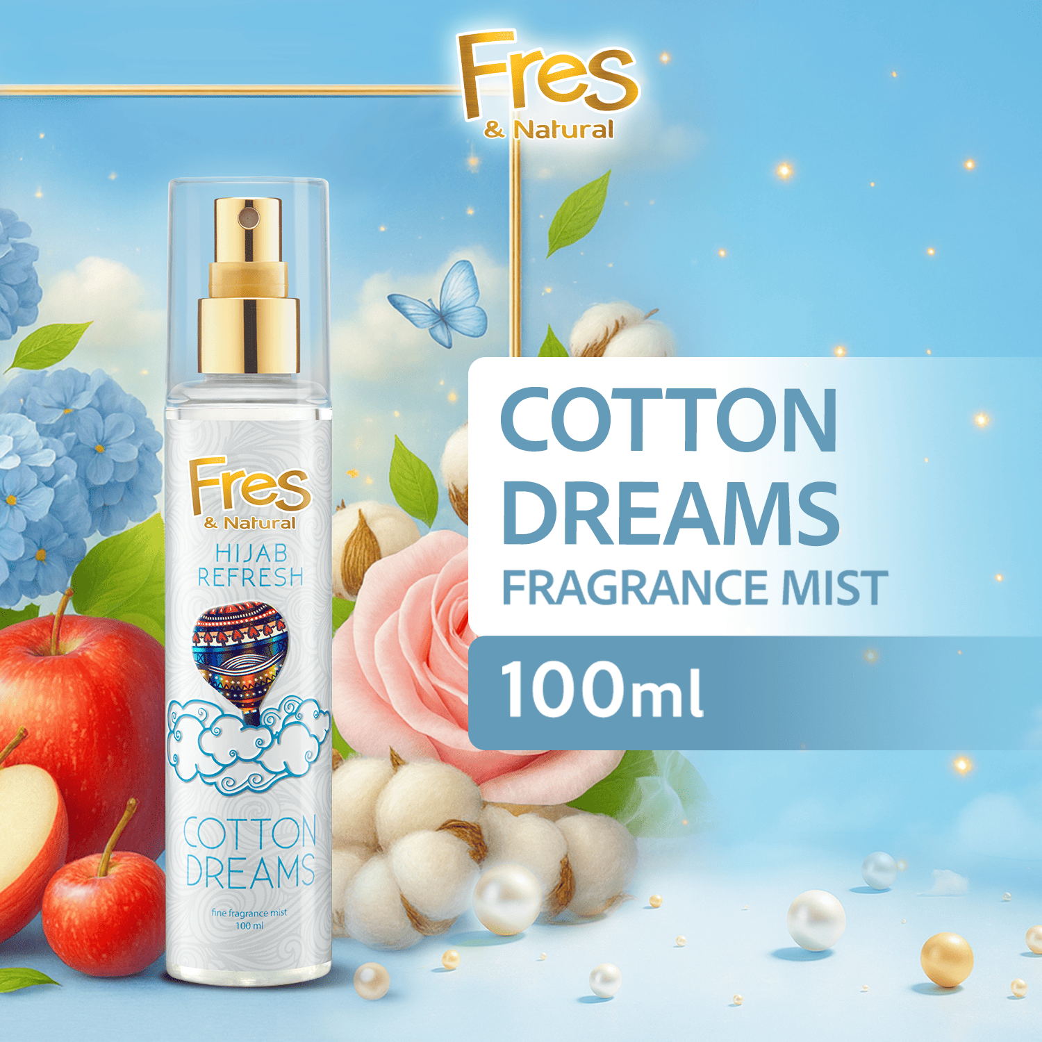 Fres & Natural Spray Cologne Hijab Refresh Cotton Dreams Botol 100 ml