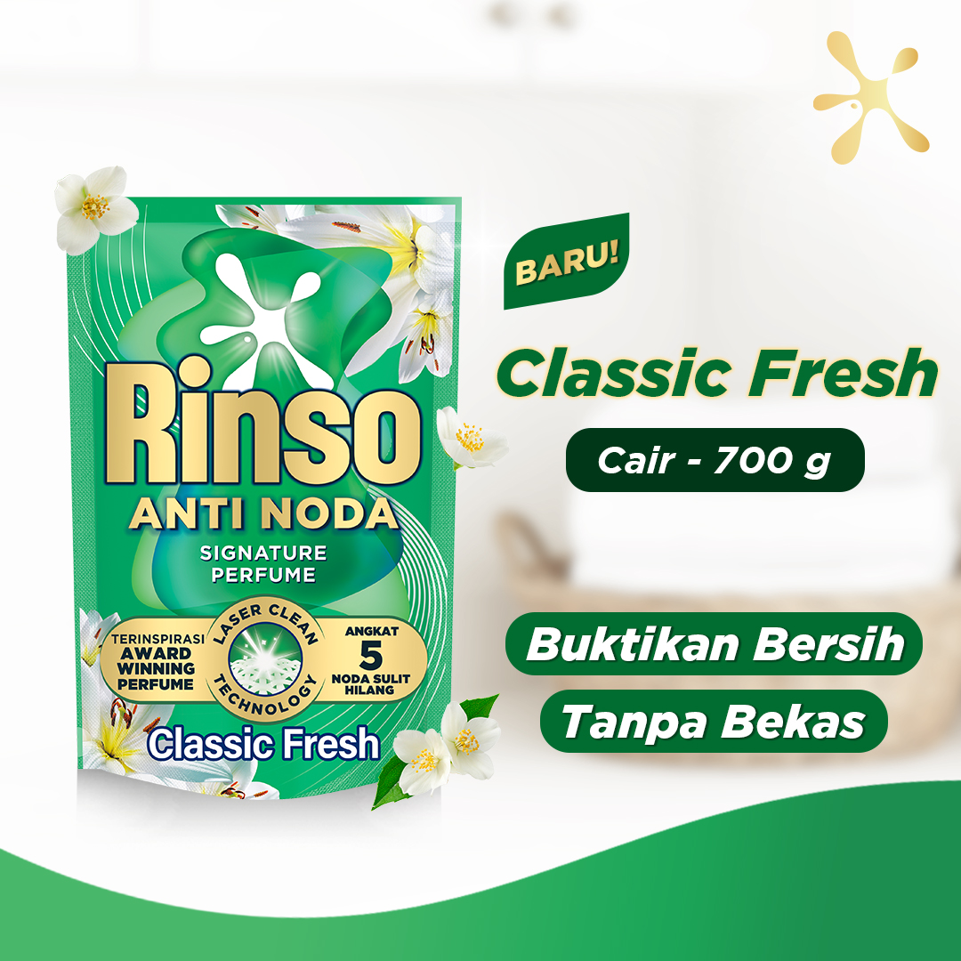 [Extra Isi 35%] Rinso Baru Detergen Cair Varian Classic Fresh 700g
