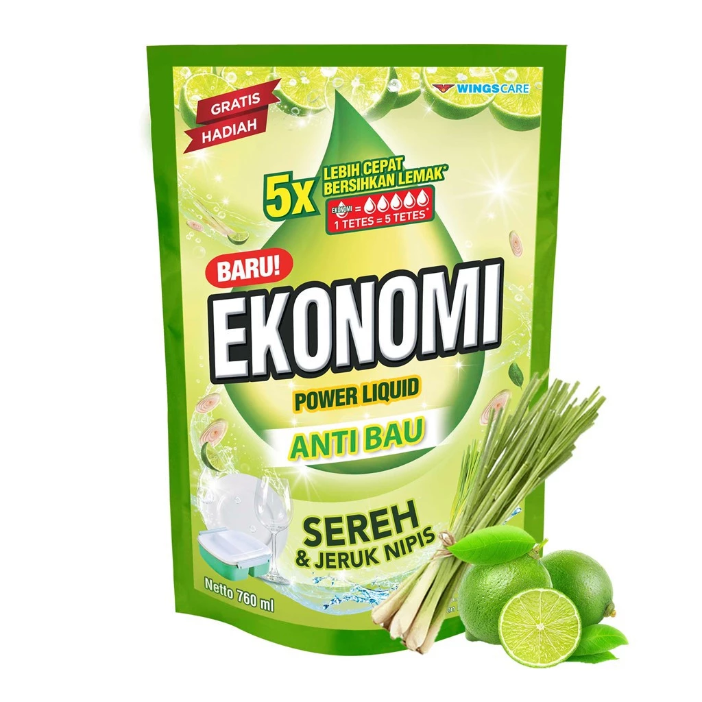 Ekonomi Power Liquid Sabun Cuci Piring Sereh & Jeruk Nipis Pouch 675 gr - Gambar 2