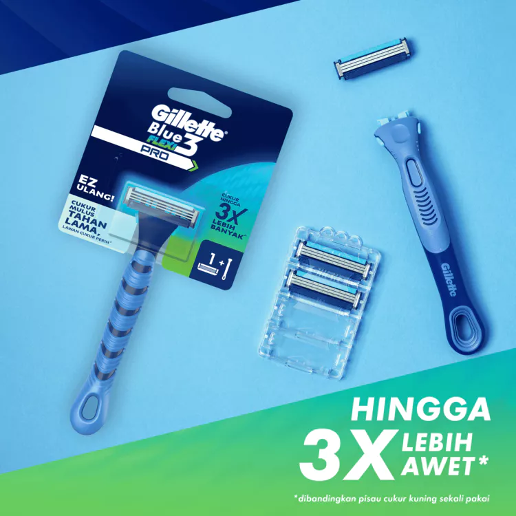 Gillette Blue 3 Flexi Pro Alat Cukur Pria Isi Ulang Pencukur Refillable Razor 3 Mata Pisau