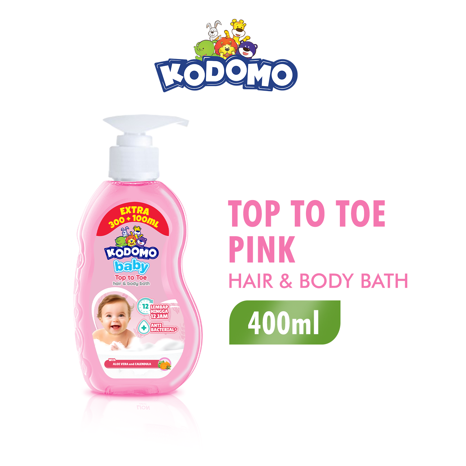 Kodomo Top To Toe Wash Pink Pump 400 ml